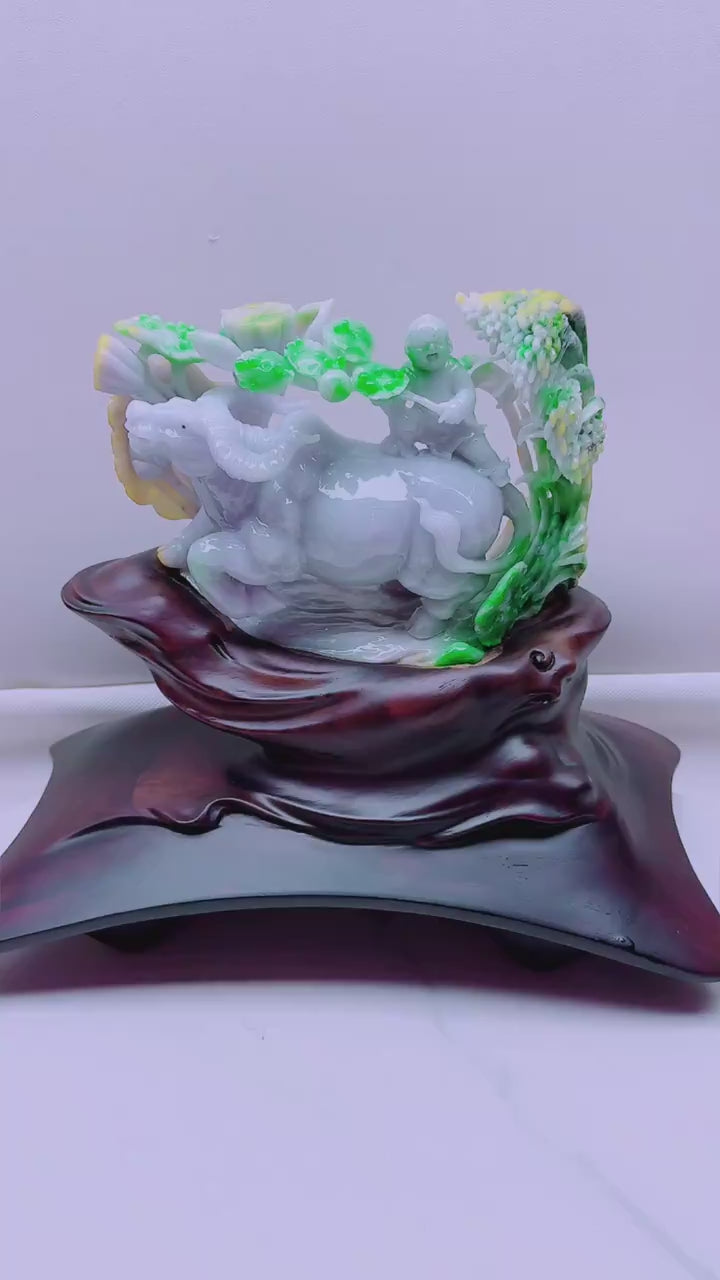 翡翠童子與牛擺件