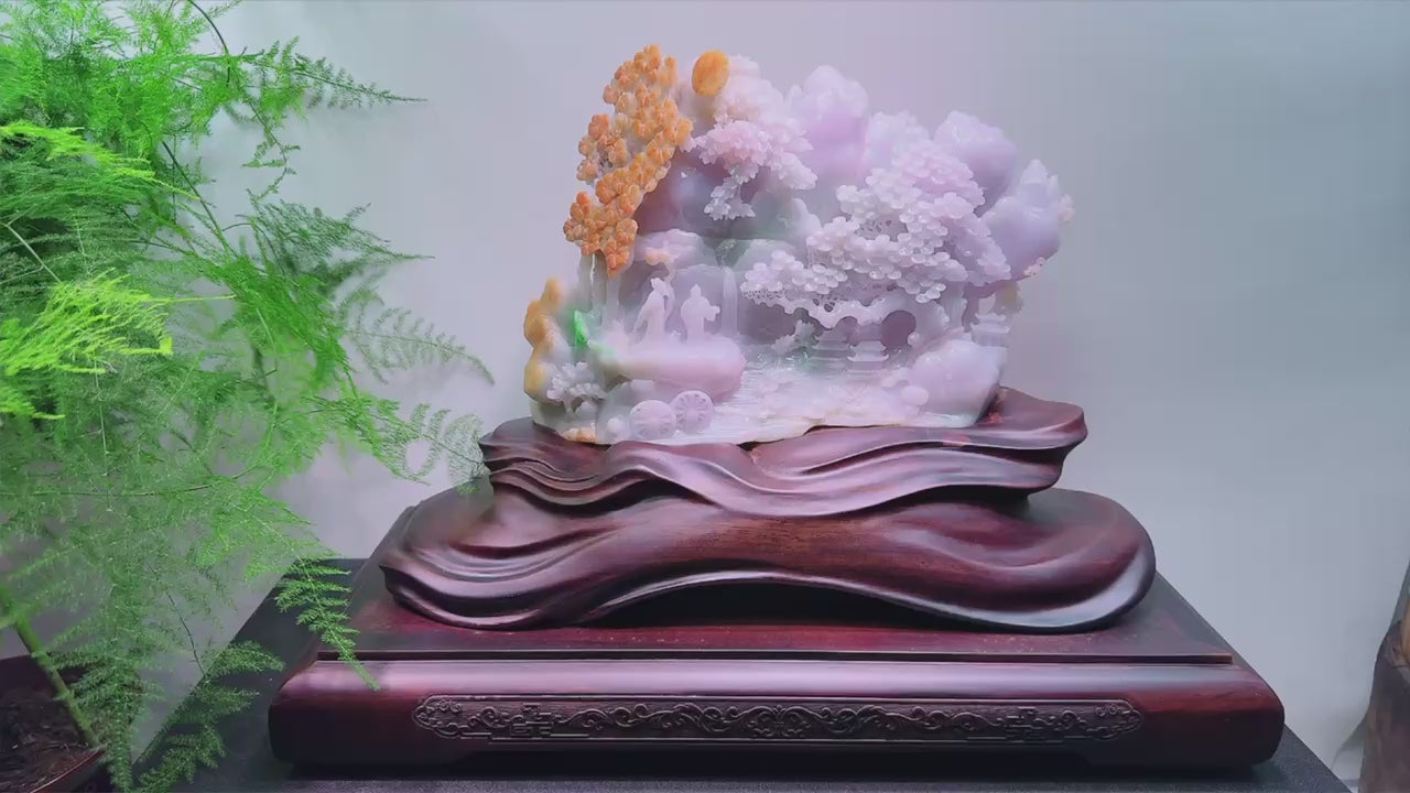緬甸天然翡翠玉石精雕山水擺件