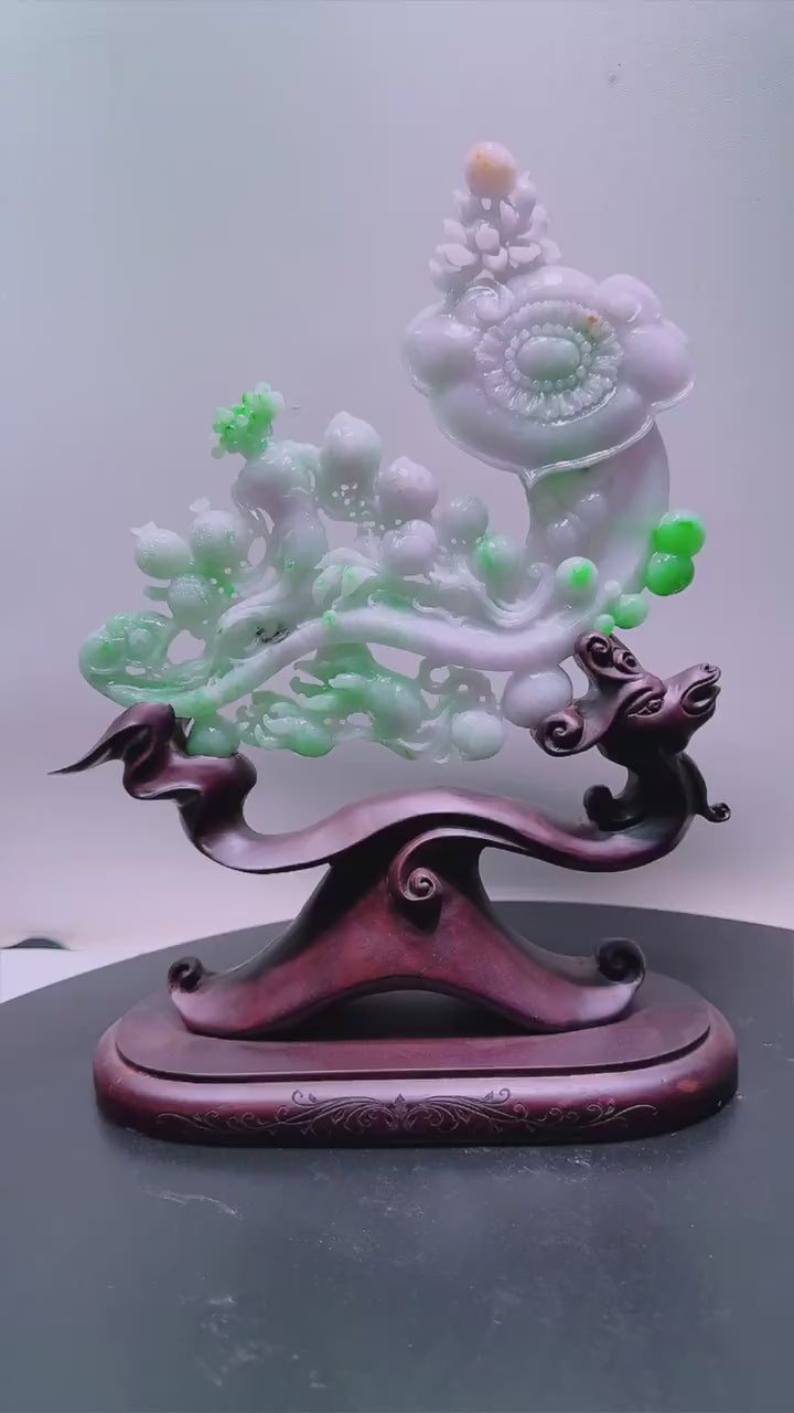 缅甸天然玉石翡翠精雕人生如意摆件