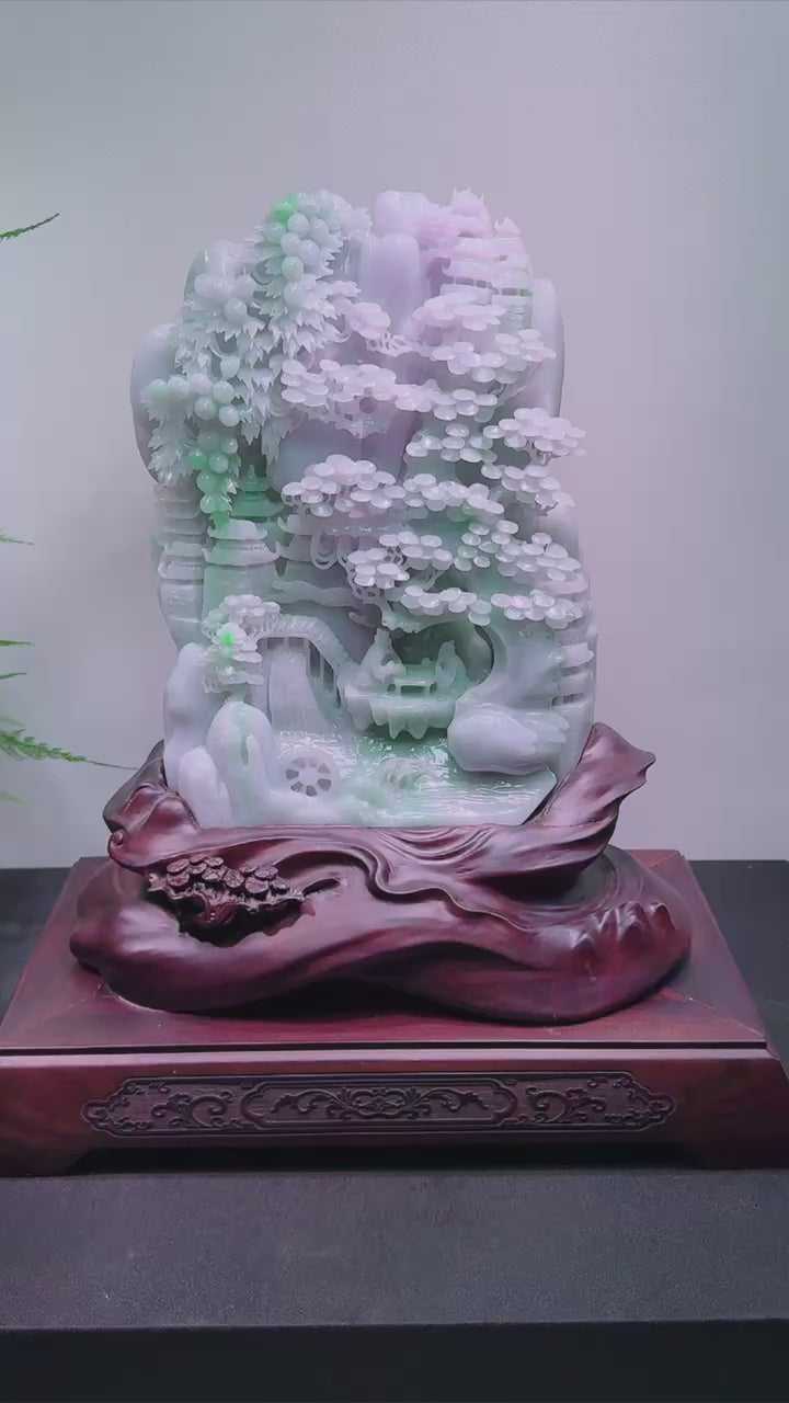 緬甸天然翡翠玉石精雕山水大擺件