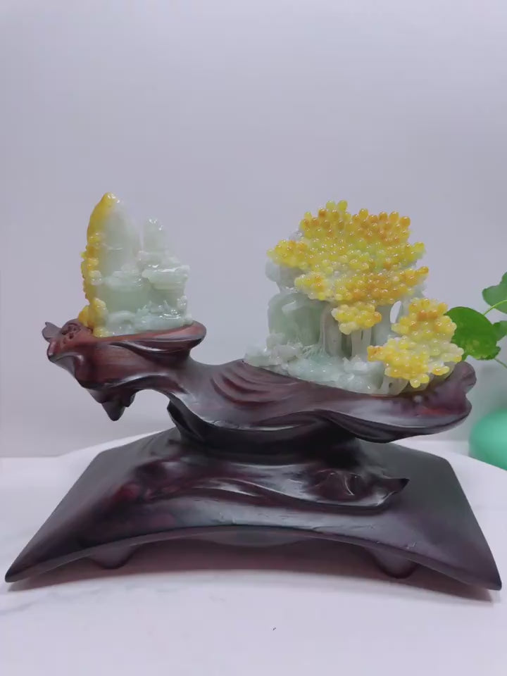 缅甸天然玉石翡翠精雕山水摆件