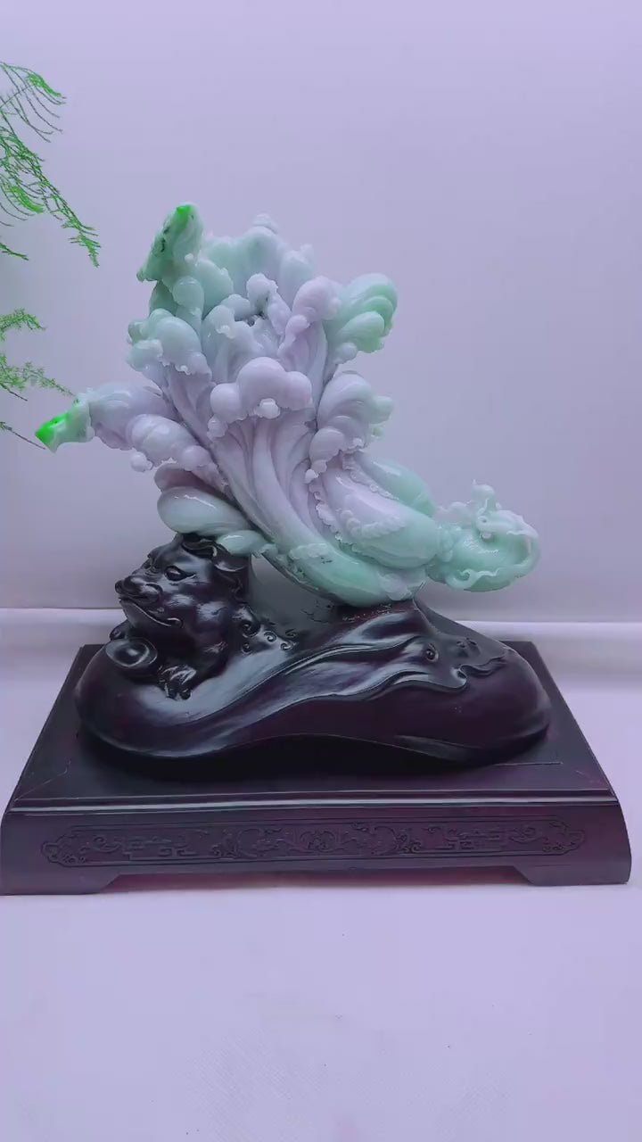 緬甸天然翡翠玉石精雕百財擺件