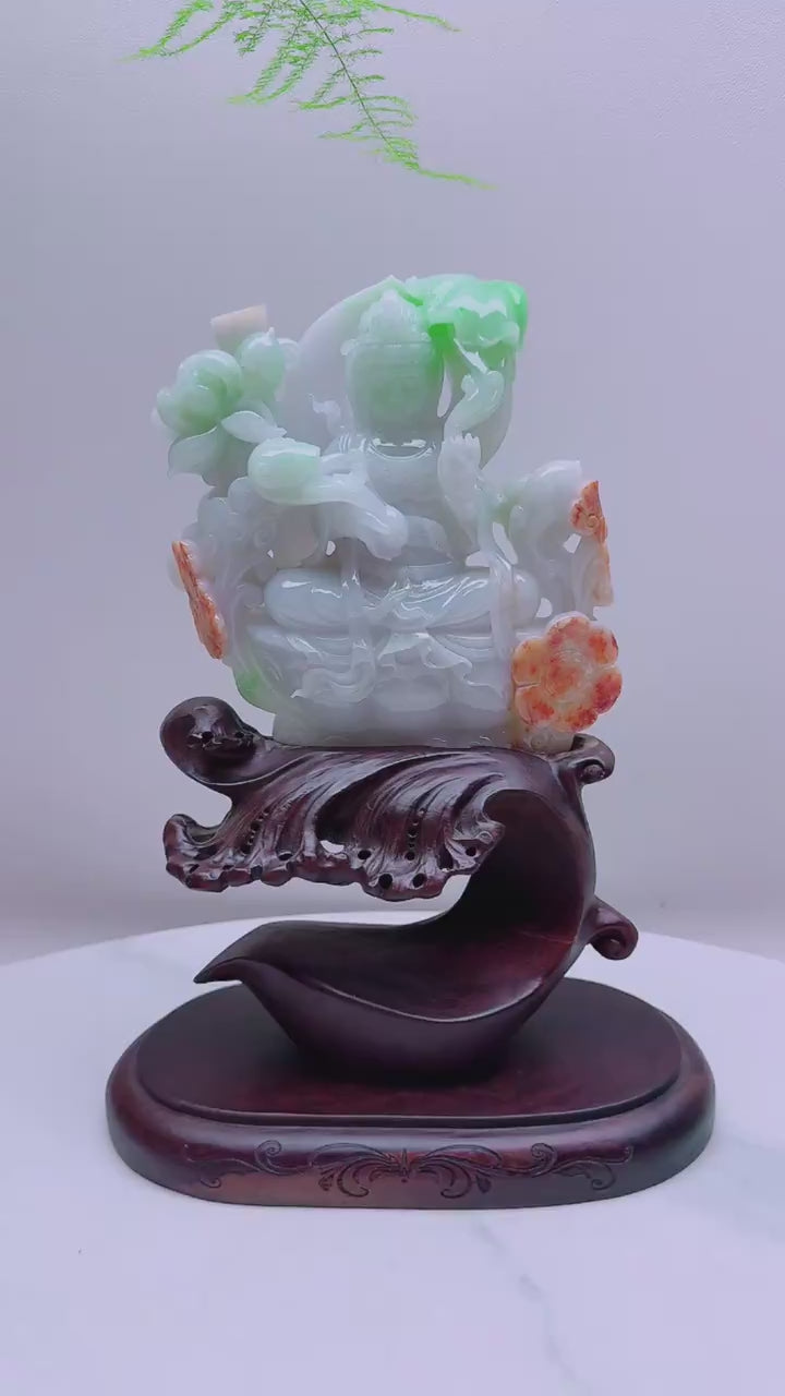 緬甸天然翡翠玉石精雕觀音擺件