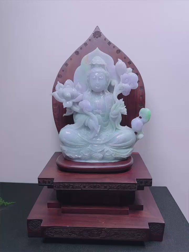 緬甸天然翡翠玉石精雕觀音擺件
