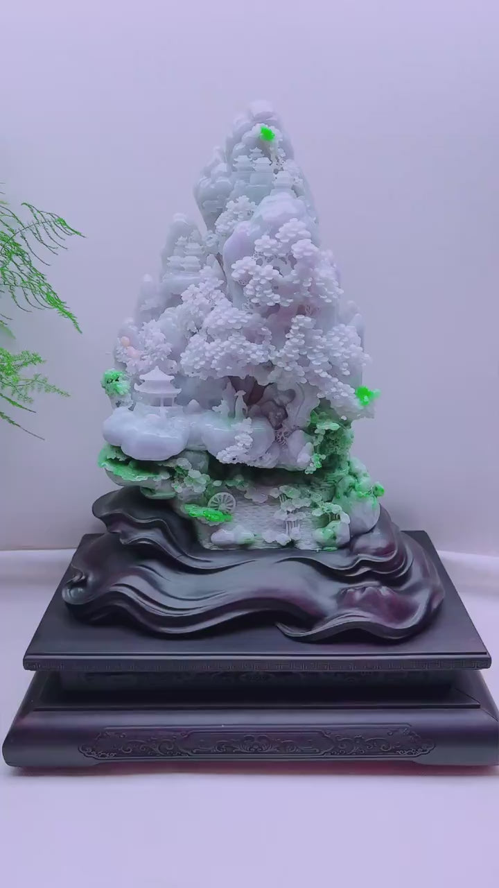 緬甸天然翡翠玉石精雕山水意境擺件