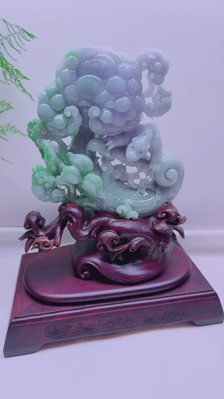 緬甸天然翡翠玉石精雕招財如意擺件