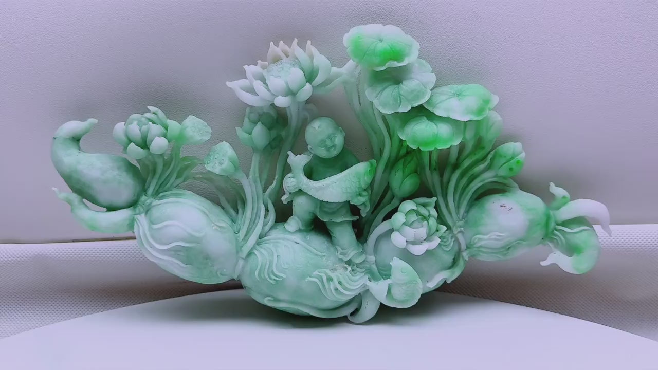 翡翠連年有魚擺件