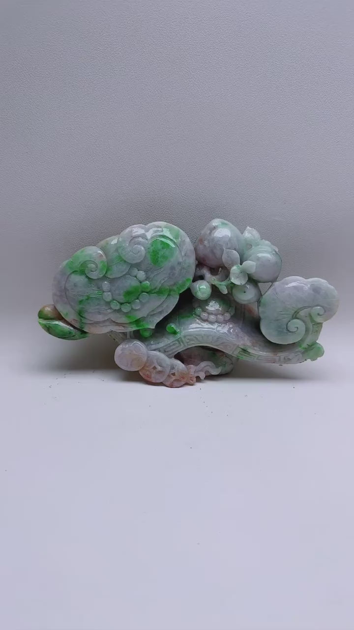 緬甸天然翡翠玉石精雕如意擺件
